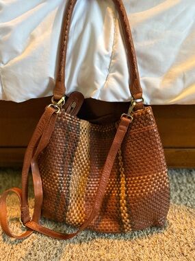 Woven Leather satchel with crossbody strap
